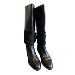 Bally Of Switzerland Black Leather and Suede Designer Lace Back Riding Boots 7.5